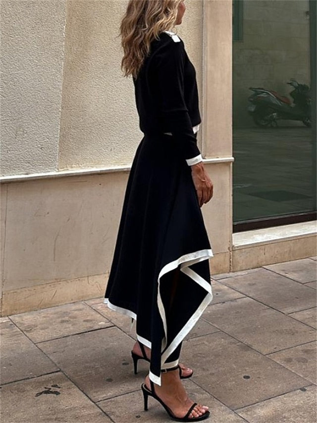 Women's Blouse Skirt Long Sleeve Crew Neck Solid Color