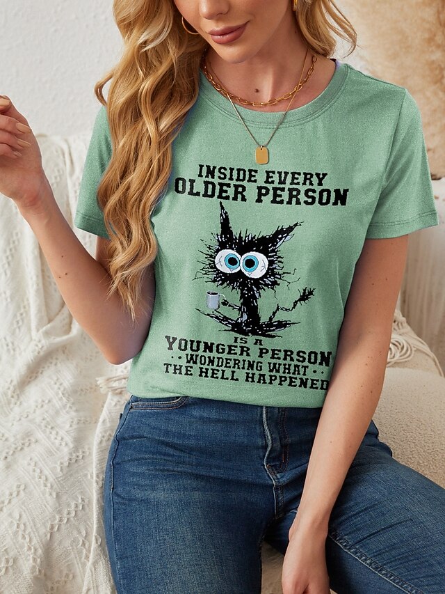 Women's T Shirt Print Cat Casual Short Sleeve Round Neck