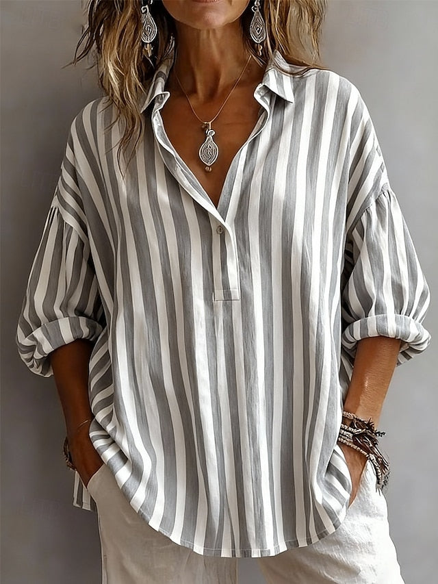 Women's Popover Shirt Casual Shirt Blouse Graphic Striped