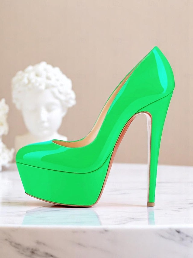 Patent Heels with Women's Platform Black Pointed-Toe and