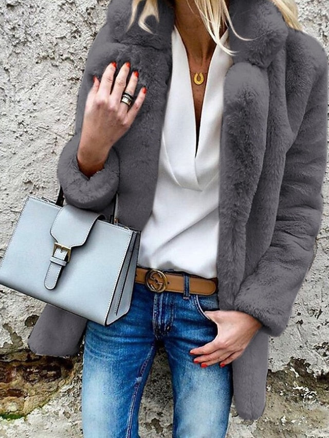 Going Plain Comfortable Warm Women's Casual Collar Coat Fur