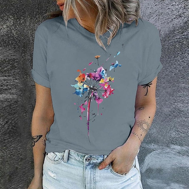 Women's T Shirt Print Dandelion Basic Short Sleeve Round