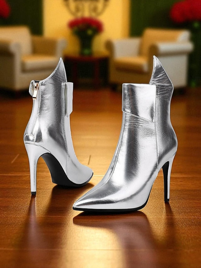 Metallic Toe Pointed Stiletto Ankle Women's Gold Boots -