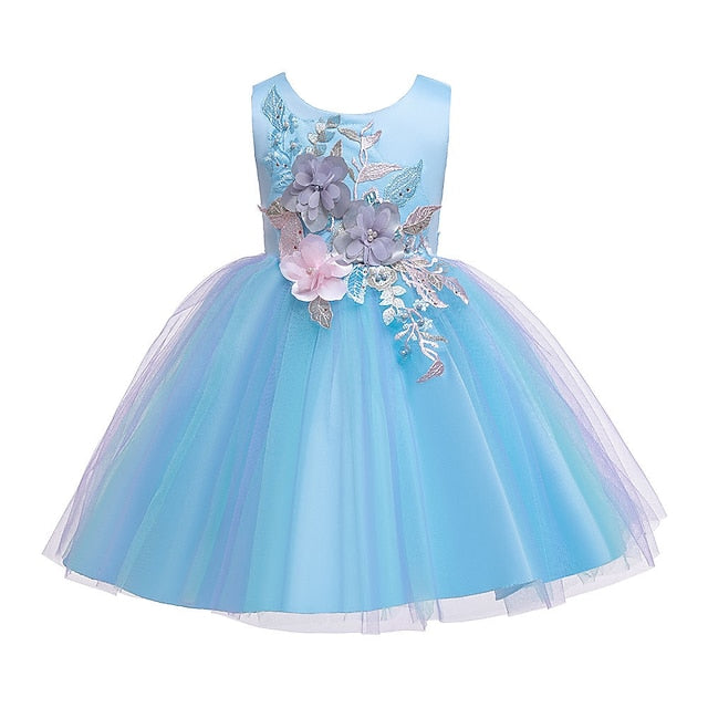 Blue Purple Blushing Dress Kids Lace Floral Girls' Party