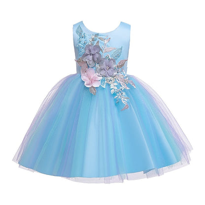 Blue Purple Blushing Dress Kids Lace Floral Girls' Party
