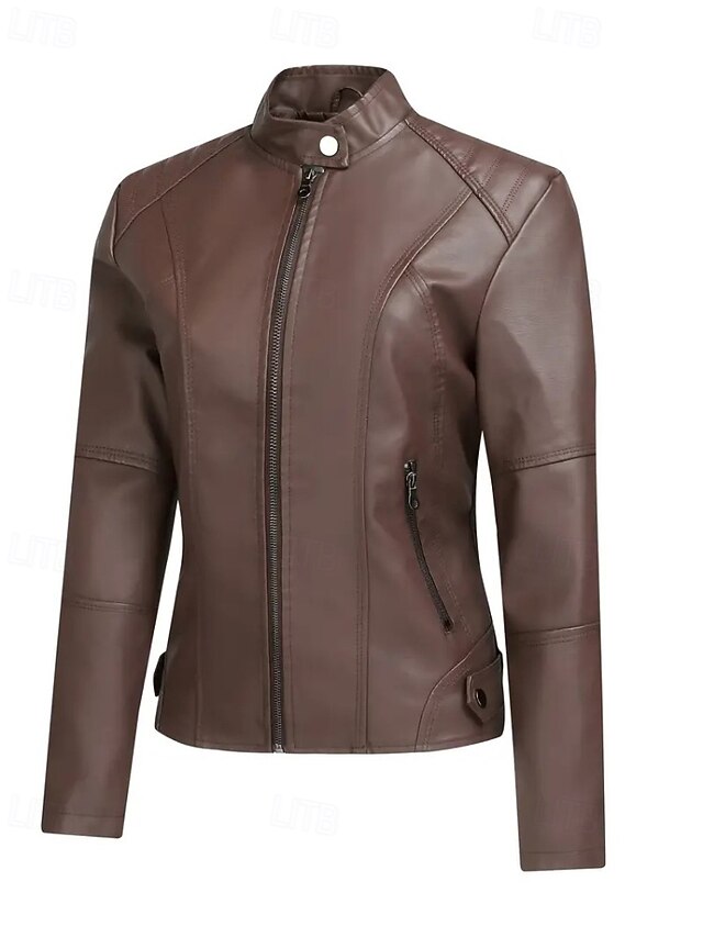 Comfortable Jacket Faux Pocket Zipper Women's Leather