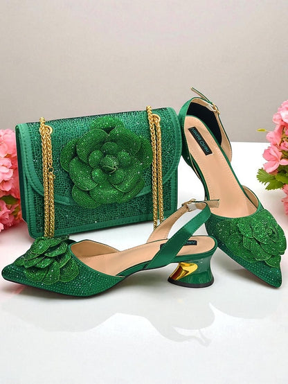 Matching Women's Pumps with Rhinestone Slingback Gold