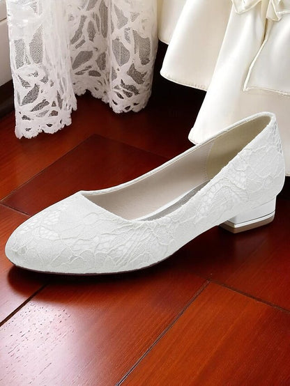 Lace Wedding Ivory Flats Heel Women's Low