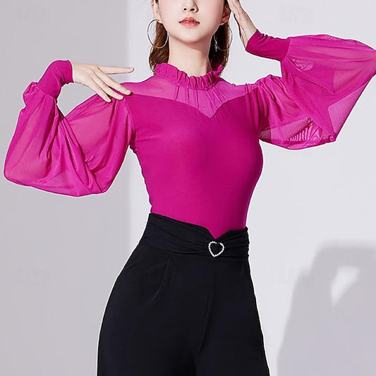 Ballroom Dance Activewear Top Printing Pure Color Splicing