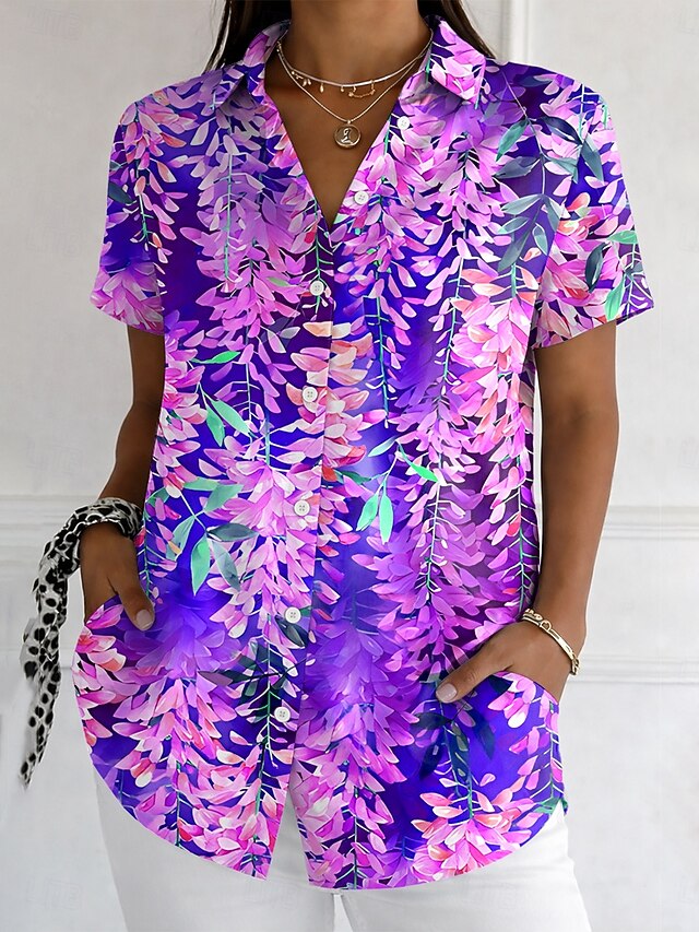 Women's Shirt Buttons Print Floral Graphic Vintage Stylish