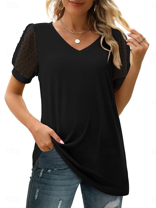 Women's T Shirt Patchwork Mesh Plain Fashion Modern Casual