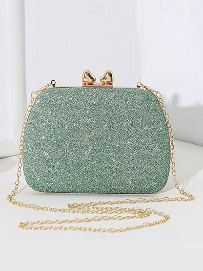 Sage Clutch with Rhinestone Green Evening Glitter Women's