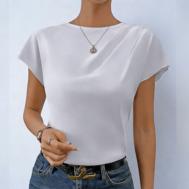 Women's Shirt Satin Blouse Dress Shirt Solid Color Plain