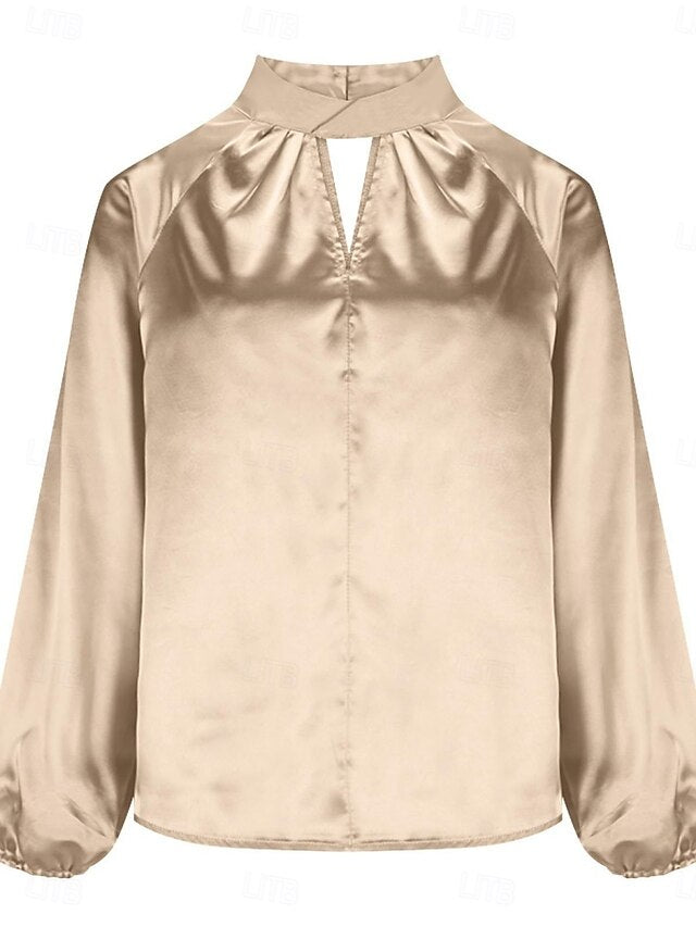 Women's Shirt Satin Shirt Blouse Solid Color Stylish