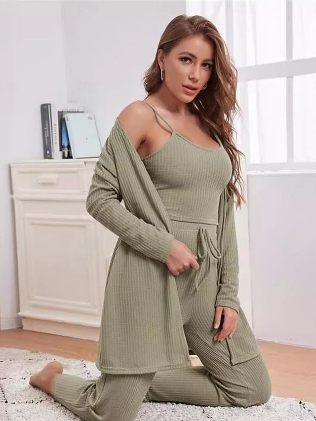 Women's Loungewear Sets 3 Pieces Pure Color Casual Comfort