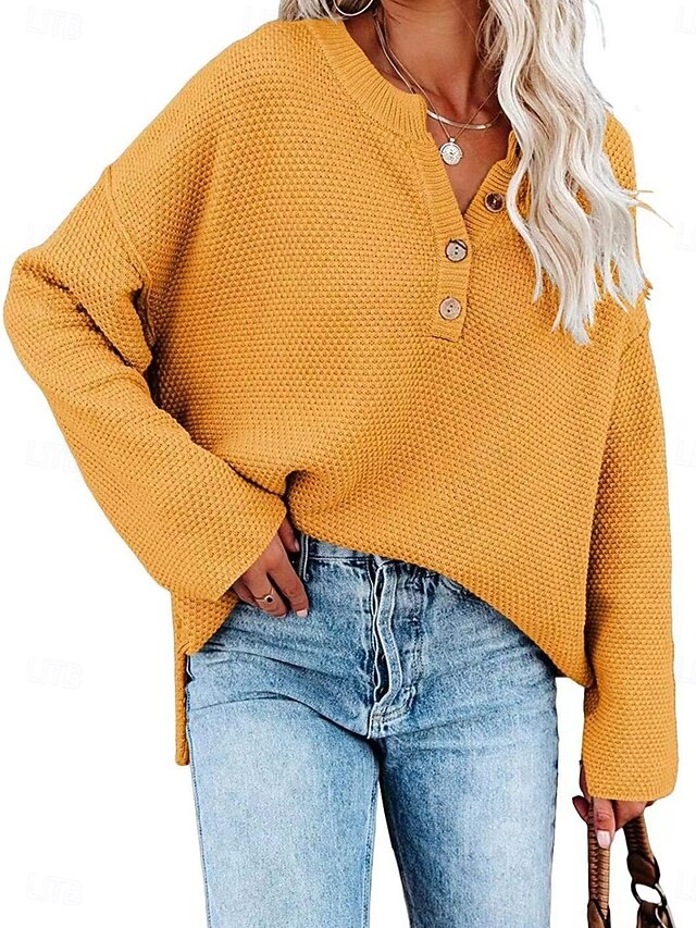 Women's Blouse Buttons Solid Color Tropical Casual Long