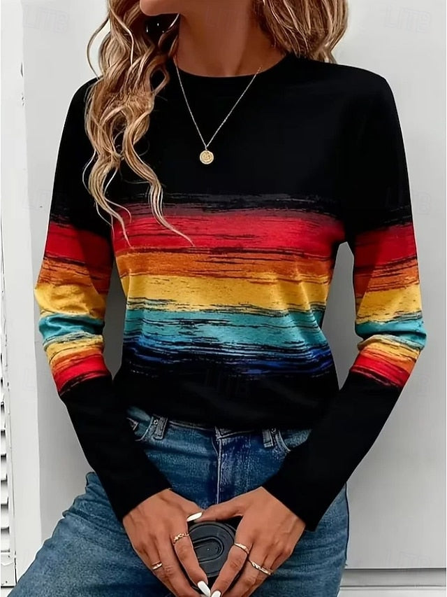 Women's T Shirt Print Graphic Geometric Striped Vintage