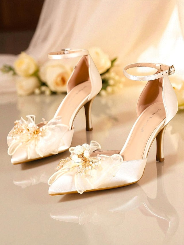 Bridal Elegant Heels Pumps - Ankle Satin with Strap Women's