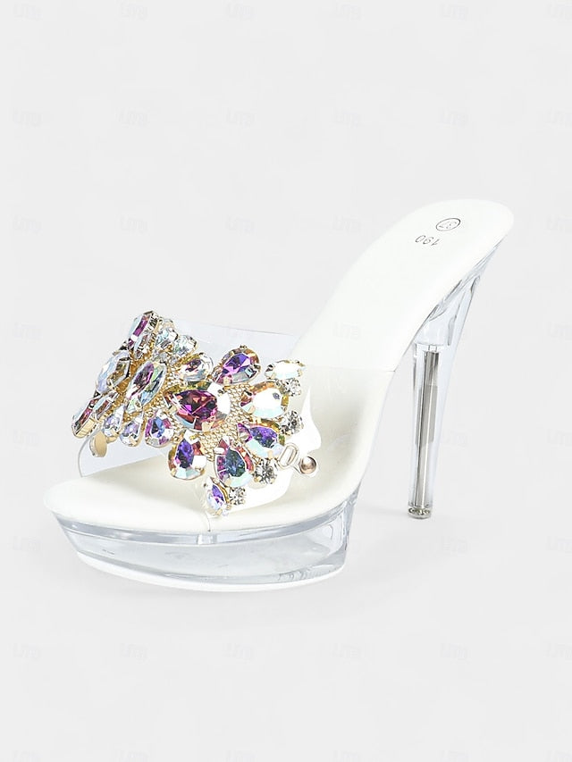Clear – Women's Rhinestone Platform Heels Embellished