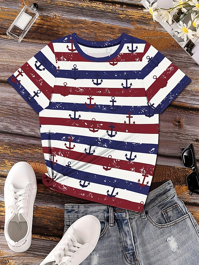 Women's T Shirt Print Graphic Geometric Anchor Vintage
