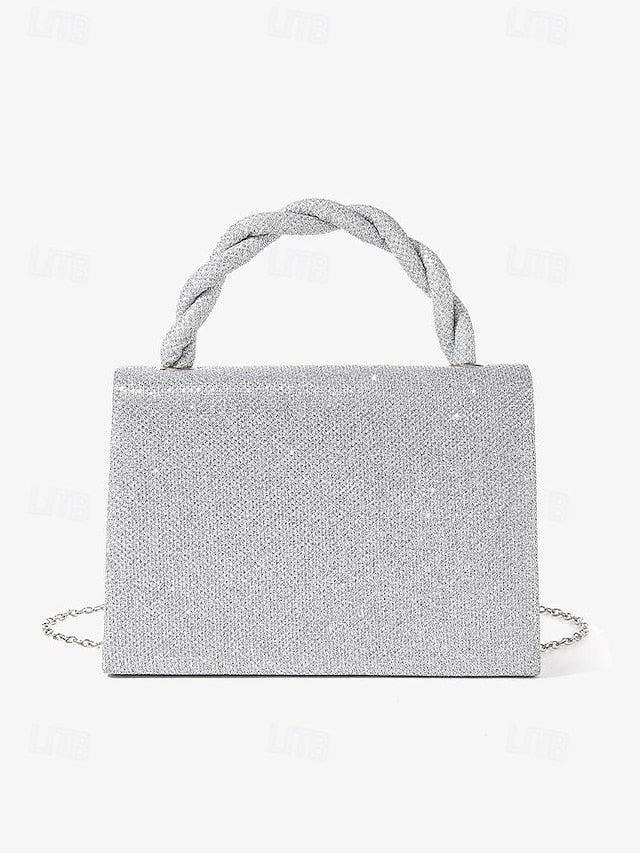 Braided and Handbag Silver Handle Women's with Glitter