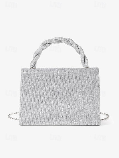 Braided and Handbag Silver Handle Women's with Glitter