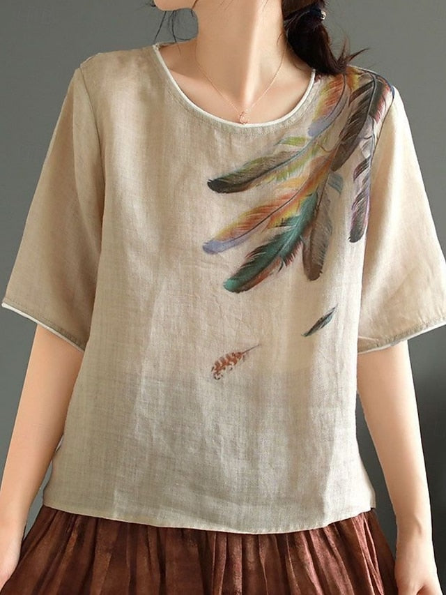 Women's Shirt Cotton Linen Shirts Blouse Faux Cotton Linen