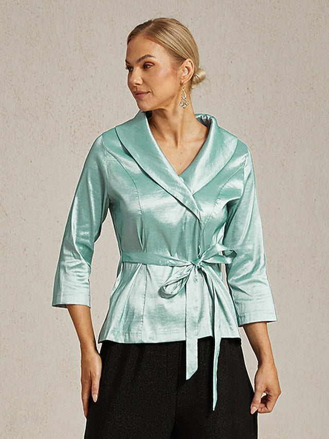 Women's Blouse Evening Tops Tie Front Solid Color Plain