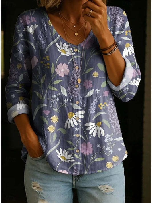Women's Blouse Buttons Print Floral Graphic Elegant