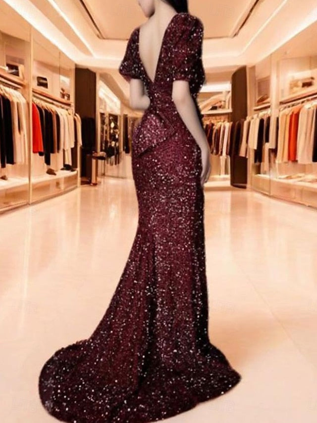 Mermaid Trumpet Sweep Brush Train Prom Dresses Evening Gown
