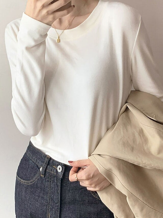 Women's Blouse Solid Color Stylish Casual Long Sleeve Crew