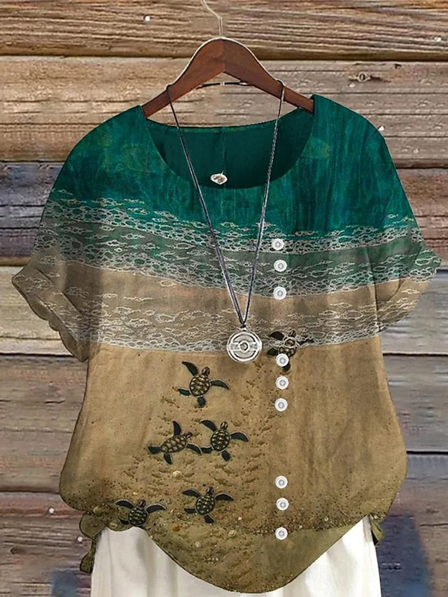 Women's Blouse Buttons Print Graphic Animal Vintage
