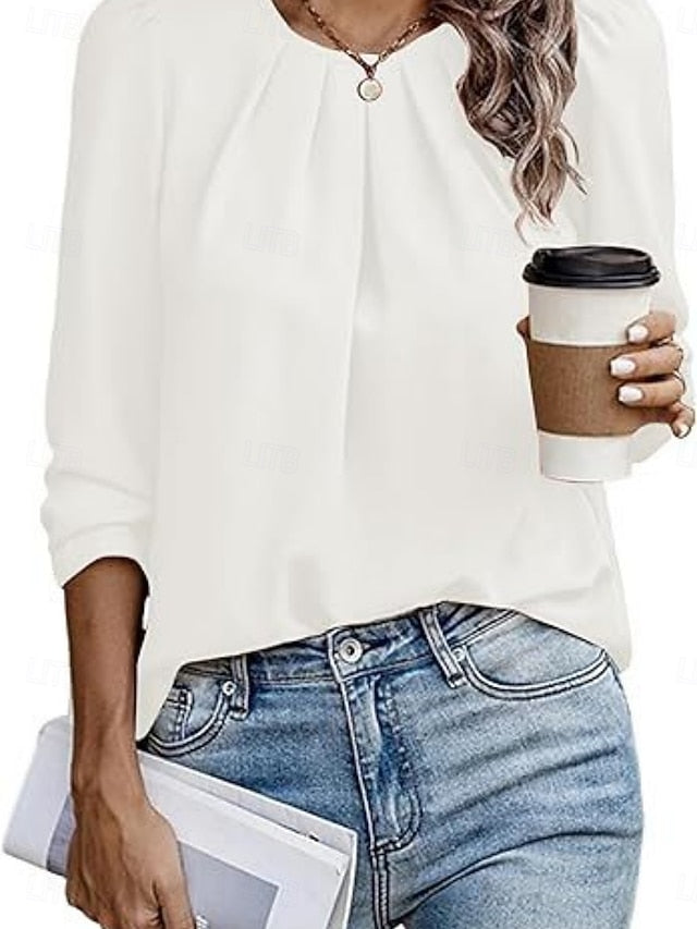 Women's Popover Shirt Casual Shirt Blouse Ruched Solid