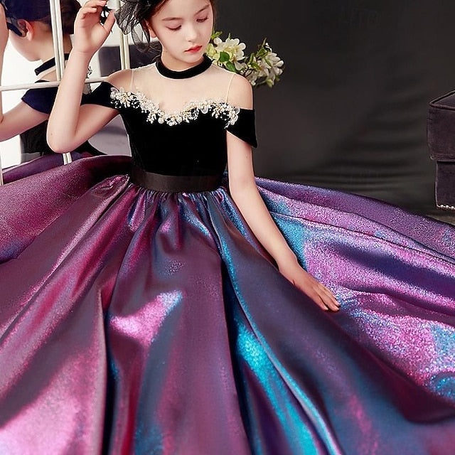 Girls' Sleeve Short Solid Party Color Kids Dress