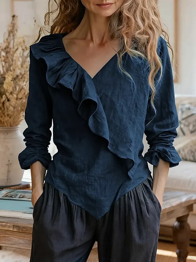 Women's Popover Shirt Dress Shirt Blouse Ruched Solid Color