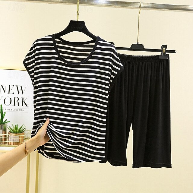 Women's Pajamas Loungewear Casual Stripe Elastic Waist