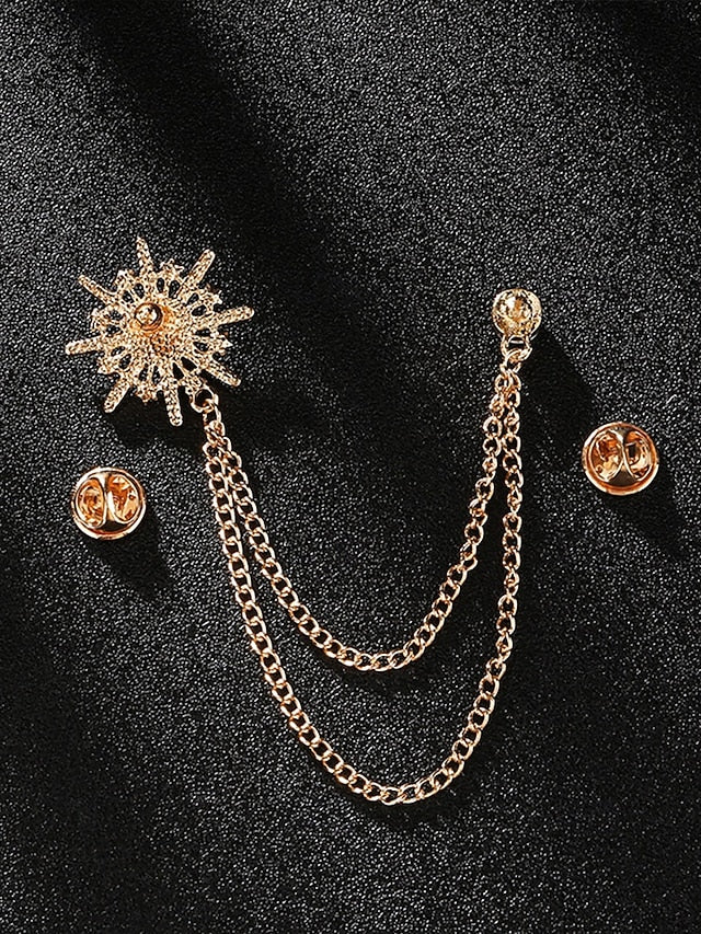 Stylish Gold Crystal Pin with Chains Star – Lapel Elegant
