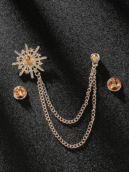 Stylish Gold Crystal Pin with Chains Star – Lapel Elegant