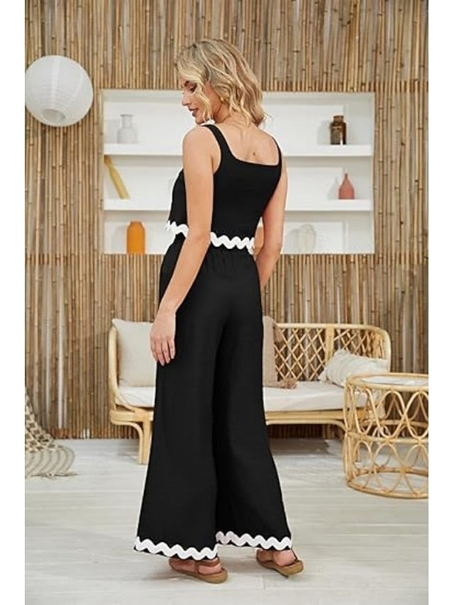 Women's tank top trousers wavy hem casual fashion suit