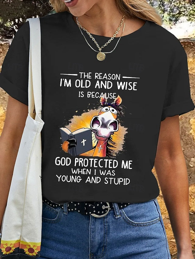 Women's T Shirt Print Graphic Letter Donkey Vintage Stylish