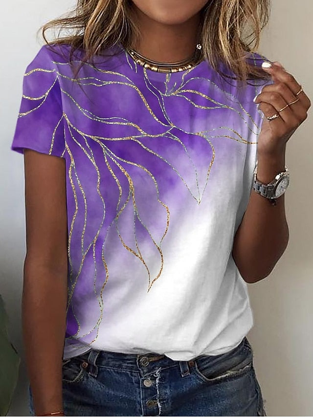 Women's T Shirt Basic Marble Print Short Sleeve Regular