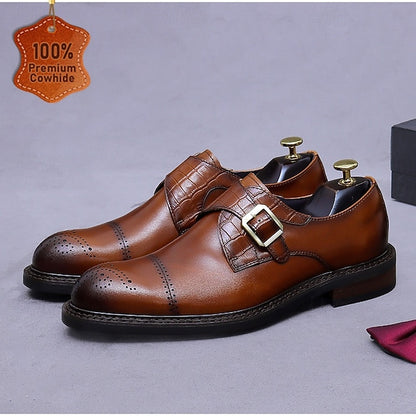 Genuine Shoes Leather Strap Black Men's First Monk