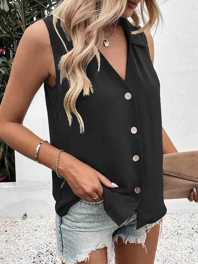 Women's Camisole Tank Top Buttons Solid Color Daily Stylish