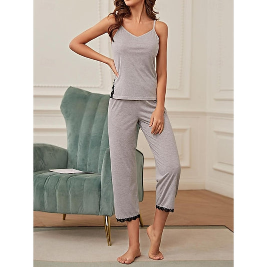 Women's Pajamas Sets Pure Color Comfort Home Daily Bed