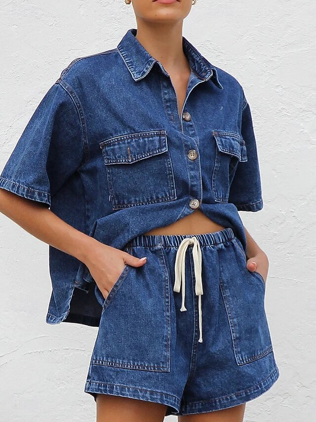 Women's Shorts Sets Bolero Top Short Sleeve Shirt Collar
