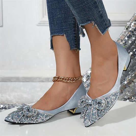 Bow Glitter with Flats - Women's Detail Rhinestone Elegant