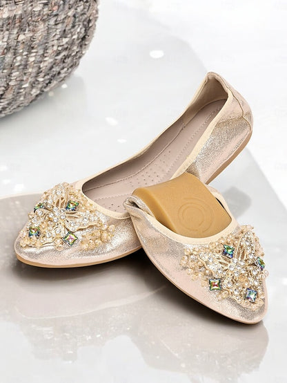 Crystal Gold Foldable with Flats Glitter Women's