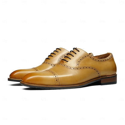 with Shoes Wingtip Oxford Men's Genuine Light Leather Brown
