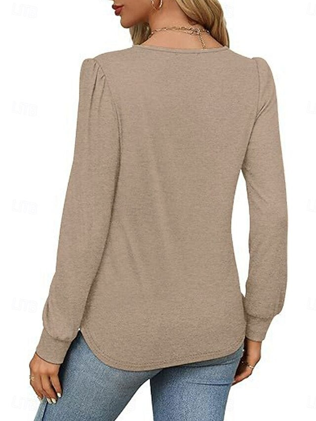 Women's Shirt Blouse Ruched Solid Color Basic Casual Long