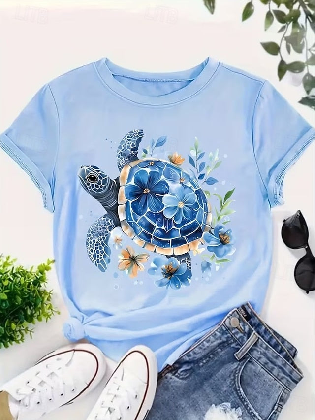 Women's T Shirt Print Ocean Sea Turtle Tropical Hawaiian